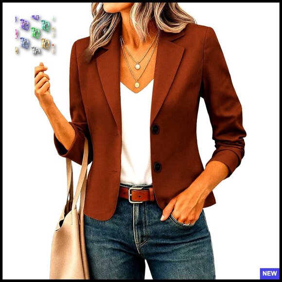 Jackets & Blazers - Cropped Blazer Lapel Collar Long Sleeve Work Office Suit Jacket Fully Lined